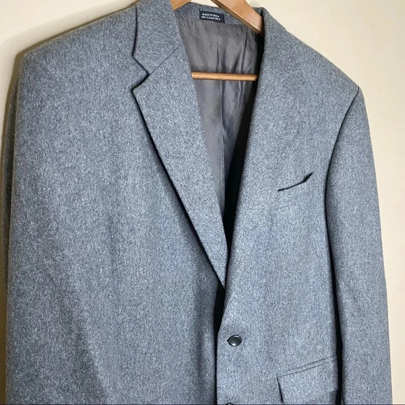 Oscar de la Renta Gray Wool and Cashmere Blend Single Breasted Blazer - Picture 2 of 13